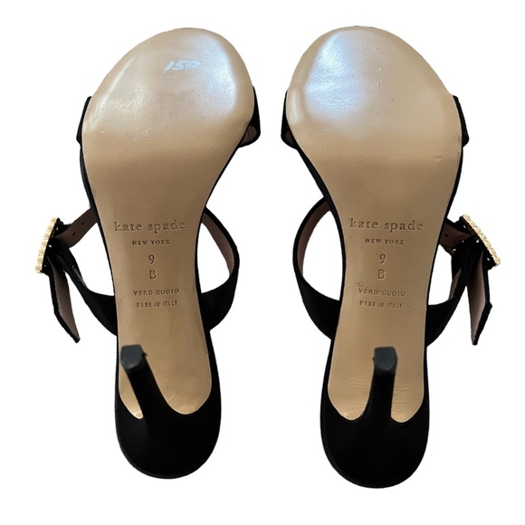 Kate Spade Vero Cuoio Black Satin Rhinestone Buckle Slide Sandals Stiletto Heel - Picture 7 of 7
